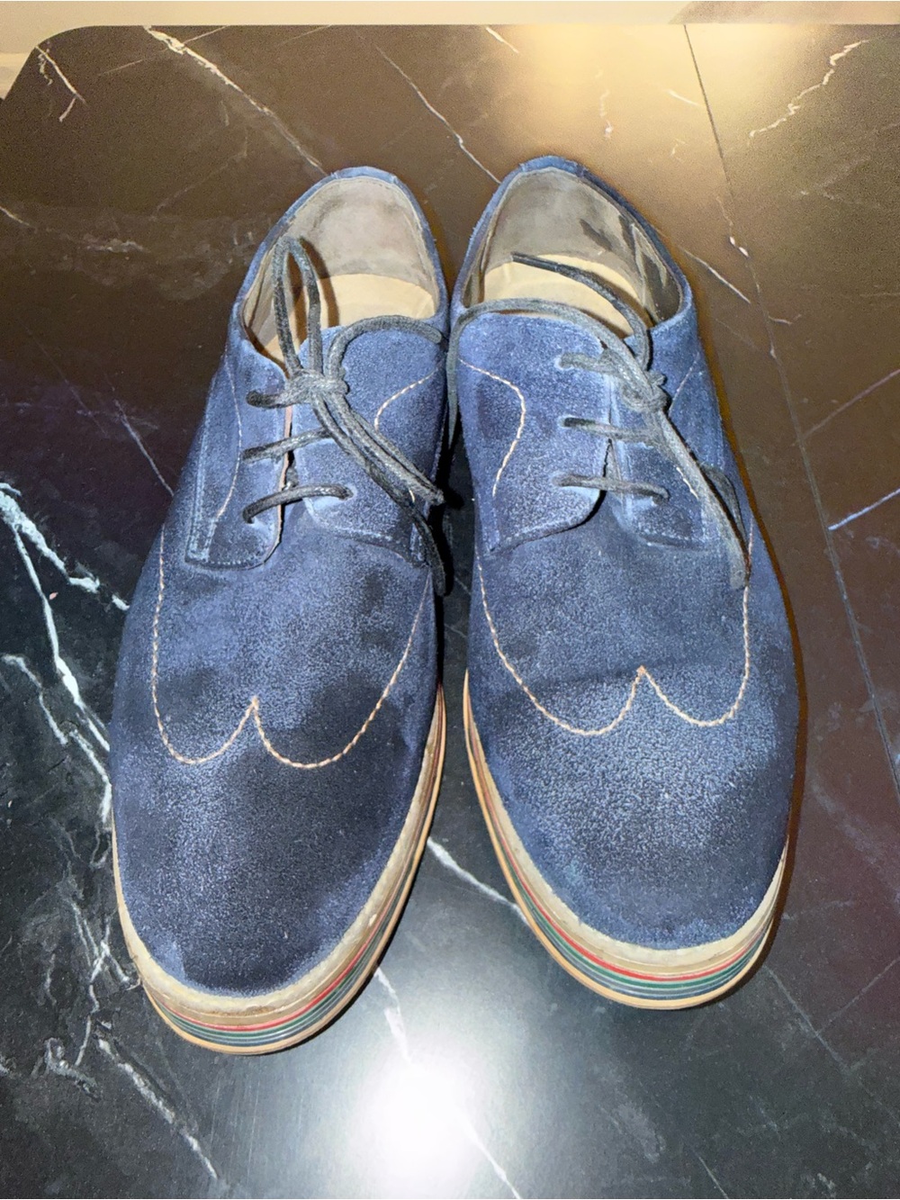 Massimo Dutti Navy Suede Brogue Derby with Multicolor Stacked Sole